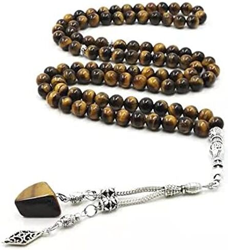 Tasbih Muslim Men's Bracelets Muslim Prayer Beads 99 Natural Tiger Eyes Stone (8mm, 99 Beads) in Kuwait