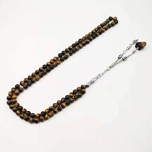 Tasbih Muslim Men's Bracelets Muslim Prayer Beads 99 Natural Tiger Eyes Stone (8mm, 99 Beads) in Kuwait