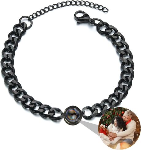 Personalised Photo Bracelet for Men Women Personalized Circle Photo Projection Bracelet Cuban Link Bracelet with Picture Inside Projection Bracelet for Couple in Saudi Arabia