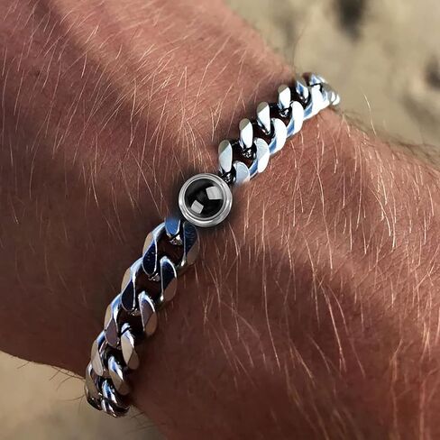 Personalised Photo Bracelet for Men Women Personalized Circle Photo Projection Bracelet Cuban Link Bracelet with Picture Inside Projection Bracelet for Couple in Saudi Arabia