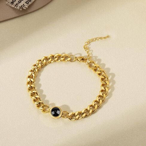 Personalised Photo Bracelet for Men Women Personalized Circle Photo Projection Bracelet Cuban Link Bracelet with Picture Inside Projection Bracelet for Couple in Saudi Arabia