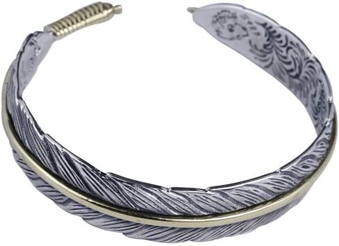 RPY&YT Mens Womens S925 Sterling Silver Feather Cuff Bracelet, Gothic Punk Design Feather Adjustable Charm Bracelet in Saudi Arabia