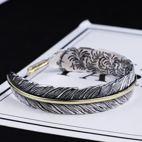 RPY&YT Mens Womens S925 Sterling Silver Feather Cuff Bracelet, Gothic Punk Design Feather Adjustable Charm Bracelet in Saudi Arabia