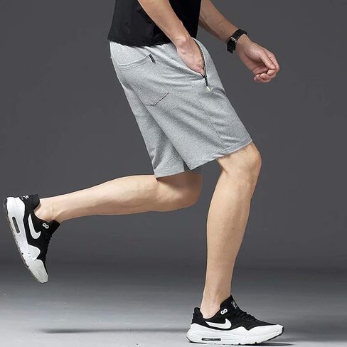 Thobisy Mens Shorts Casual Cotton Workout Elastic Waist Short Pants Drawstring Beach Shorts with Zipper Pockets in Saudi Arabia
