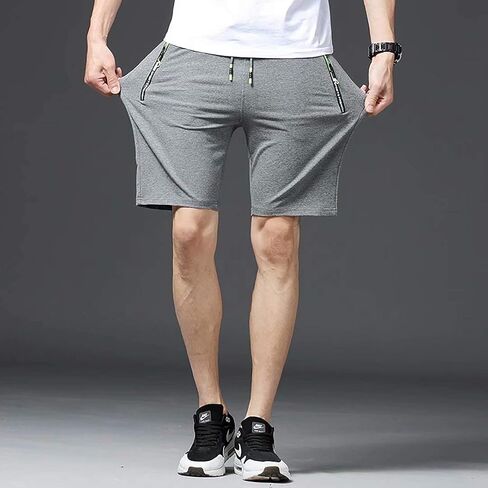 Thobisy Mens Shorts Casual Cotton Workout Elastic Waist Short Pants Drawstring Beach Shorts with Zipper Pockets in Saudi Arabia