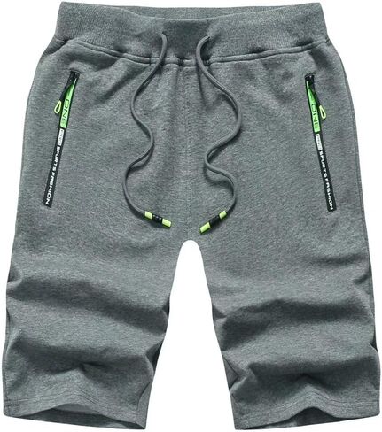 Thobisy Mens Shorts Casual Cotton Workout Elastic Waist Short Pants Drawstring Beach Shorts with Zipper Pockets in Saudi Arabia