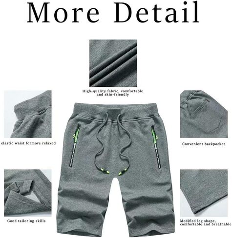 Thobisy Mens Shorts Casual Cotton Workout Elastic Waist Short Pants Drawstring Beach Shorts with Zipper Pockets in Saudi Arabia