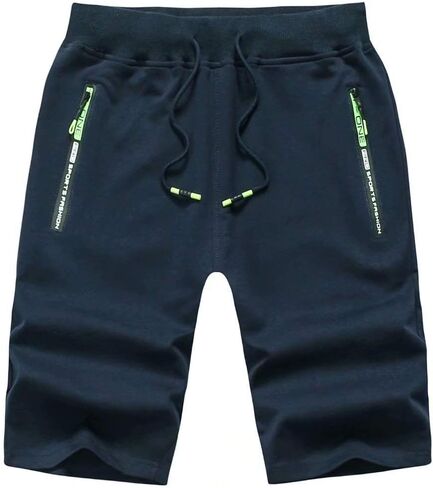 Thobisy Mens Shorts Casual Cotton Workout Elastic Waist Short Pants Drawstring Beach Shorts with Zipper Pockets in Saudi Arabia