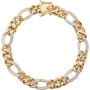 Men's 18K Yellow Gold Plated Genuine Diamond Accent Link Bracelet (8.5mm), Box Clasp, 8.5 inches in Saudi Arabia