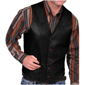 Vintage Leather Vest for Men Casual V Neck Button Down Waistcoat Slim Fit Western Cowboy Vest Sleeveless Jacket Winter in Kuwait
