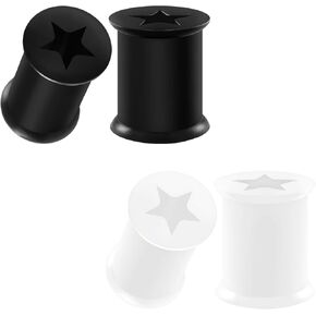 2 Pairs Silicone Black White Star Double Flared Saddle Piercing Jewelry Ear Stretcher Plugs Flesh Tunnel Earring Lobe in Saudi Arabia