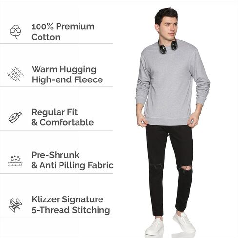 Sweatshirt for Men’s 100% Cotton Crewneck Long Sleeve Heavyweight Regular Fit Pullover Warm Plain Top in Saudi Arabia