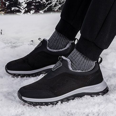 Mens Winter Hiking Shoes Waterproof Fur Warm Non-Slip Outdoor Casual Lined Booties Slip on Winter Boots Snow Shoes for Men in Saudi Arabia
