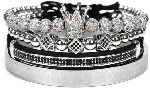 Imperial Crown King 18K Gold CZ Beads Bracelet Luxury Charm Fashion Bangle for Men Women in Saudi Arabia
