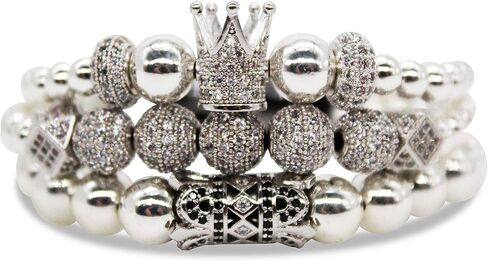 Imperial Crown King 18K Gold CZ Beads Bracelet Luxury Charm Fashion Bangle for Men Women in Saudi Arabia