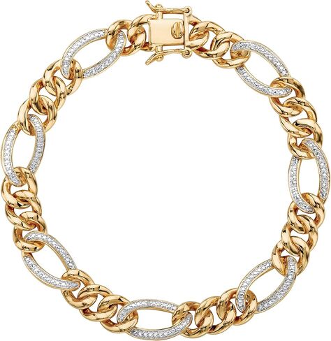 Men's 18K Yellow Gold Plated Genuine Diamond Accent Link Bracelet (8.5mm), Box Clasp, 8.5 inches in Saudi Arabia
