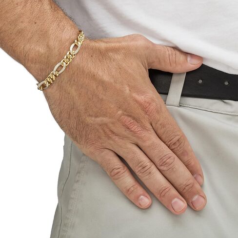 Men's 18K Yellow Gold Plated Genuine Diamond Accent Link Bracelet (8.5mm), Box Clasp, 8.5 inches in Saudi Arabia