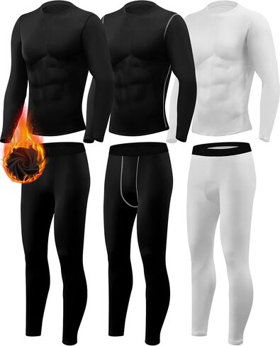 Jecery 3 Set Winter Thermal Underwear for Men Long Johns Base Layer Men Cold Weather Fleece Lined Top Bottom for Hunting Gear Sport, XX-Large Black and White in Saudi Arabia