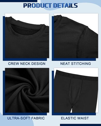 Jecery 3 Set Winter Thermal Underwear for Men Long Johns Base Layer Men Cold Weather Fleece Lined Top Bottom for Hunting Gear Sport, XX-Large Black and White in Saudi Arabia