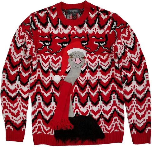 Mens Ugly Christmas Ostrich Scarf Holiday Knit Crewneck Sweater in Saudi Arabia