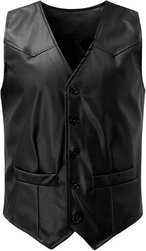 Vintage Leather Vest for Men Casual V Neck Button Down Waistcoat Slim Fit Western Cowboy Vest Sleeveless Jacket Winter in Kuwait