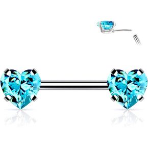 Covet Jewelry 316L Surgical Steel Threadless Push in Nipple Barbells with Prong Set Heart CZ Ends in Saudi Arabia