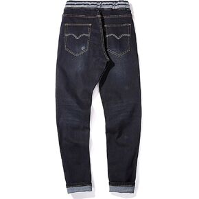 Men Extra Large Size Jeans Stretch Waist High Elastic Jeans Designer Drawstring Straight Denim Pants Mens Casual Trousers,Dark Blue,XXL in Saudi Arabia