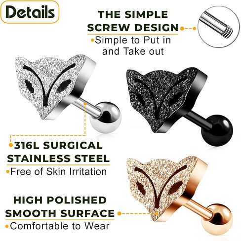 BIG GAUGES Pair of 316L Surgical Steel Anodized 1.2mm 1/4 (6mm) Tragus Helix Cartilage Piercing Jewelry CZ Crystal Earring Lobe in Saudi Arabia