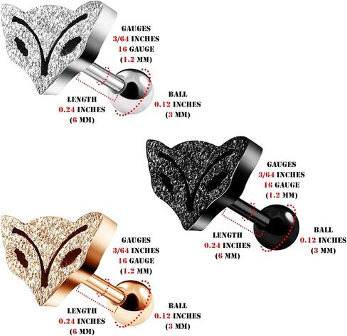 BIG GAUGES Pair of 316L Surgical Steel Anodized 1.2mm 1/4 (6mm) Tragus Helix Cartilage Piercing Jewelry CZ Crystal Earring Lobe in Saudi Arabia
