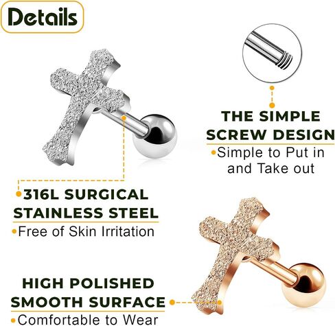 BIG GAUGES Pair of 316L Surgical Steel Anodized 1.2mm 1/4 (6mm) Tragus Helix Cartilage Piercing Jewelry CZ Crystal Earring Lobe in Saudi Arabia