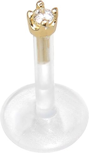 Body Candy 14k Yellow Gold 1.5mm CZ Bioplast Push in Labret Monroe 16 Gauge 5/16" in Saudi Arabia