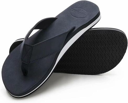 JUNSHIDE Men's Leather Sandals Comfortable Arch Support Flip Flops Indoor and Outdoor Beach Shoes in Saudi Arabia
