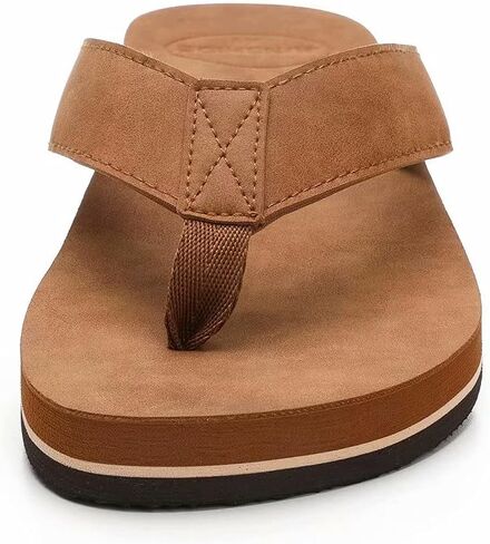 JUNSHIDE Men's Leather Sandals Comfortable Arch Support Flip Flops Indoor and Outdoor Beach Shoes in Saudi Arabia