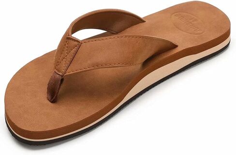 JUNSHIDE Men's Leather Sandals Comfortable Arch Support Flip Flops Indoor and Outdoor Beach Shoes in Saudi Arabia
