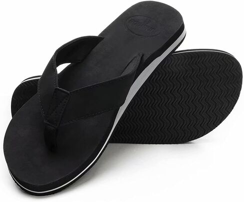 JUNSHIDE Men's Leather Sandals Comfortable Arch Support Flip Flops Indoor and Outdoor Beach Shoes in Saudi Arabia