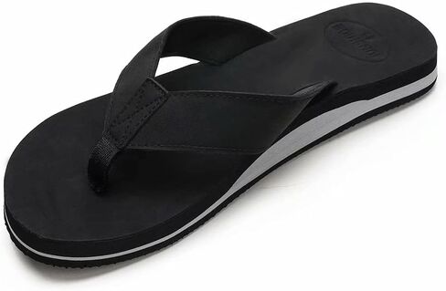 JUNSHIDE Men's Leather Sandals Comfortable Arch Support Flip Flops Indoor and Outdoor Beach Shoes in Saudi Arabia