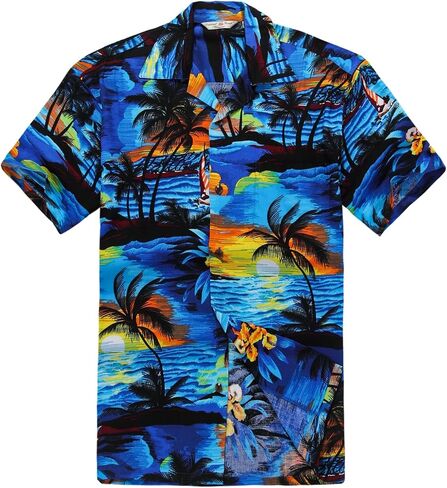 Couple Matching Hawaiian Luau Shirt Cap Sleeve Maxi Dress in Hibiscus Blue in Saudi Arabia