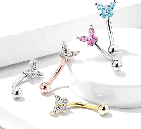 Covet Jewelry Butterfly CZ Prong Top 316L Surgical Steel 16GA Eyebrow Ring/Curved Barbell in Saudi Arabia