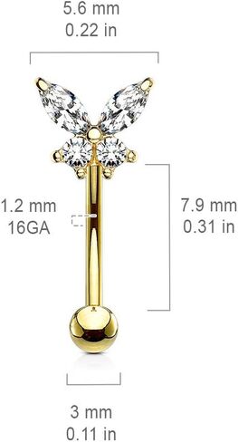 Covet Jewelry Butterfly CZ Prong Top 316L Surgical Steel 16GA Eyebrow Ring/Curved Barbell in Saudi Arabia