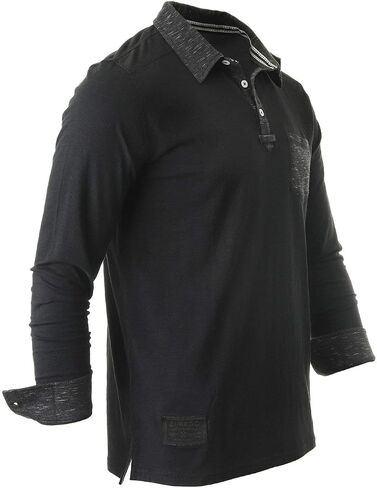 ZIMEGO Men's Casual Polo Shirts – Long Sleeve Vintage Retro Color Dyed Chest Pocket Pique Collared T-Shirt Tops in Kuwait