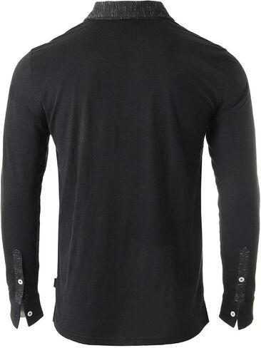 ZIMEGO Men's Casual Polo Shirts – Long Sleeve Vintage Retro Color Dyed Chest Pocket Pique Collared T-Shirt Tops in Kuwait