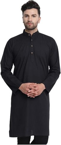 سترة كورتا طويلة للرجال من In-Sattva ذات ياقة كلاسيكية هندية من القطن الخالص in Kuwait