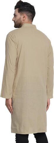 In-Sattva Men's Indian Classic Banded Collar Pure Cotton Long Kurta Tunic in Kuwait