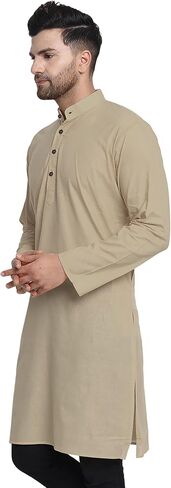 In-Sattva Men's Indian Classic Banded Collar Pure Cotton Long Kurta Tunic in Kuwait