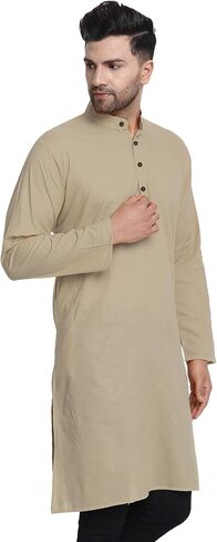 In-Sattva Men's Indian Classic Banded Collar Pure Cotton Long Kurta Tunic in Kuwait