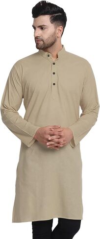 In-Sattva Men's Indian Classic Banded Collar Pure Cotton Long Kurta Tunic in Kuwait