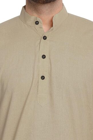 In-Sattva Men's Indian Classic Banded Collar Pure Cotton Long Kurta Tunic in Kuwait