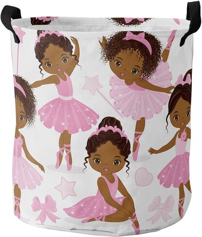 17 Inches Laundry Basket Collapsible Storage Bin, Cute Black Ballerina Girl Waterproof Oxford Fabric Clothes Basket Laundry Hamper for Dorm, Office, Home, Cartoon Pink Bow Dance in Saudi Arabia