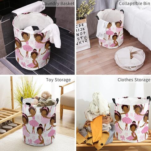 17 Inches Laundry Basket Collapsible Storage Bin, Cute Black Ballerina Girl Waterproof Oxford Fabric Clothes Basket Laundry Hamper for Dorm, Office, Home, Cartoon Pink Bow Dance in Saudi Arabia