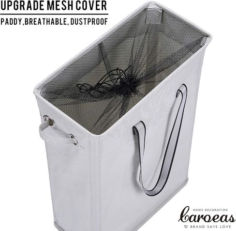 Cloth Clothes Basket, Caroeas 24" Handy Hanging Laundry Baskets Tall & Slim Hamper Collapsible Travel Laundry basket with Breathable Mesh Cover & Soft Handle Laundry Hamper (Beige1) in Saudi Arabia